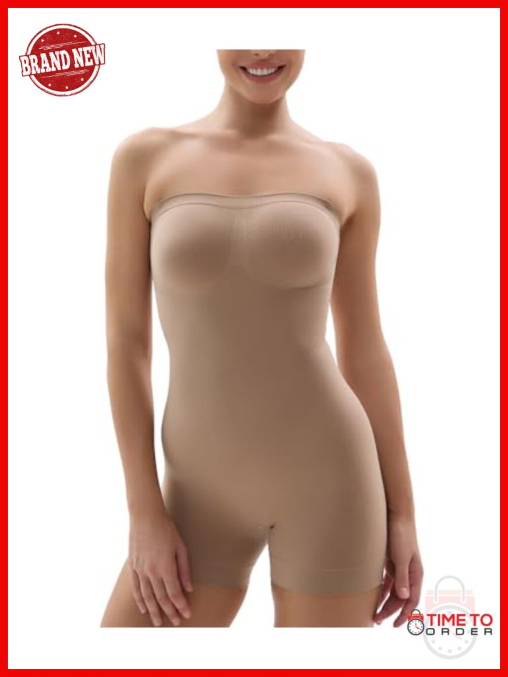 Seamless Strapless Shortie Bodysuit Tummy Control Shapewear Removable Straps
